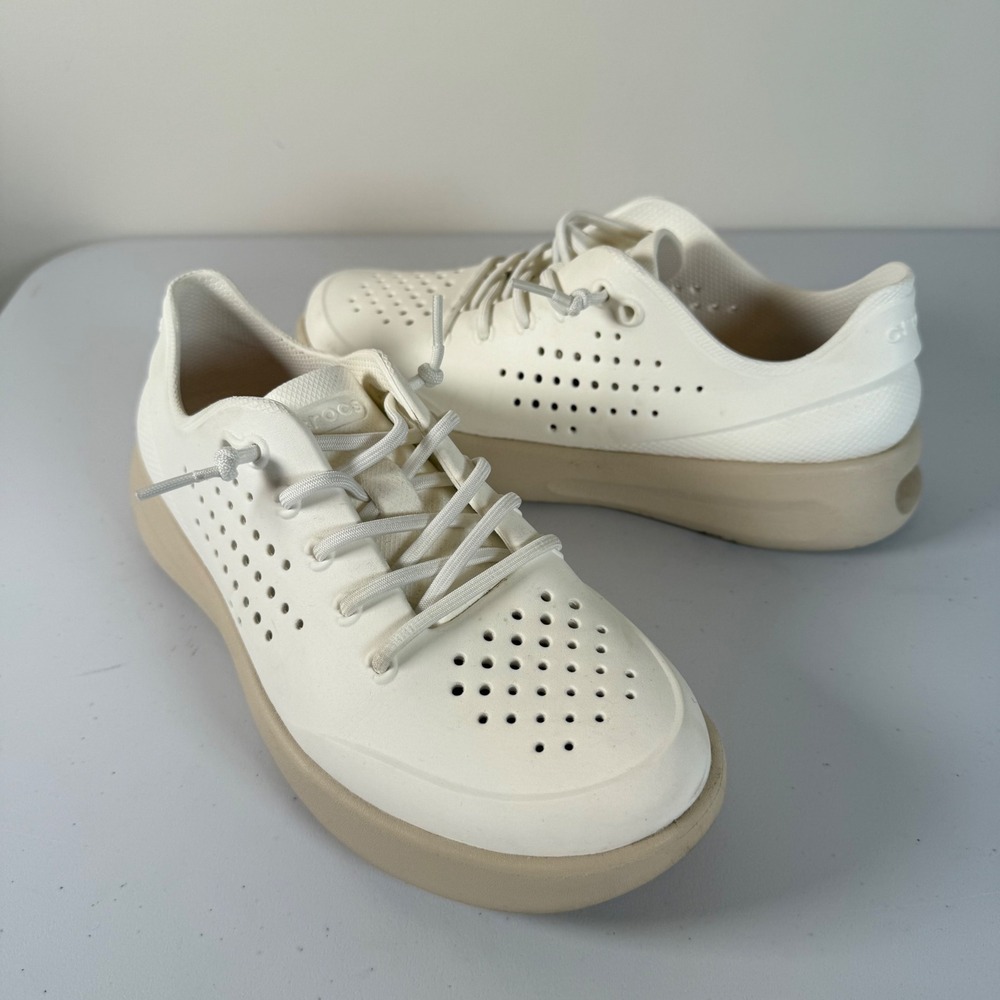 Crocs LiteRide 360 Pacer Sneakers Size 8 White Tan Perforated Comfort Shoes